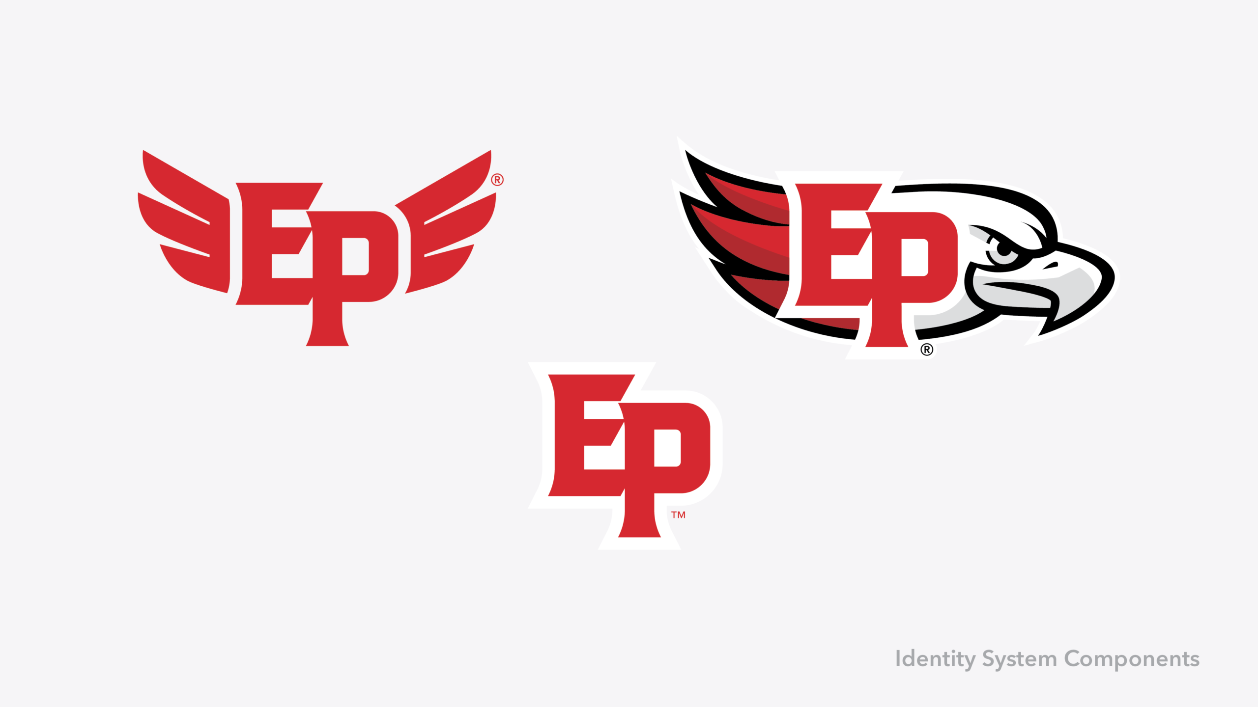 Eden Prairie Schools brand components: EP letter symbols, EP with wings logo, Eagles logo