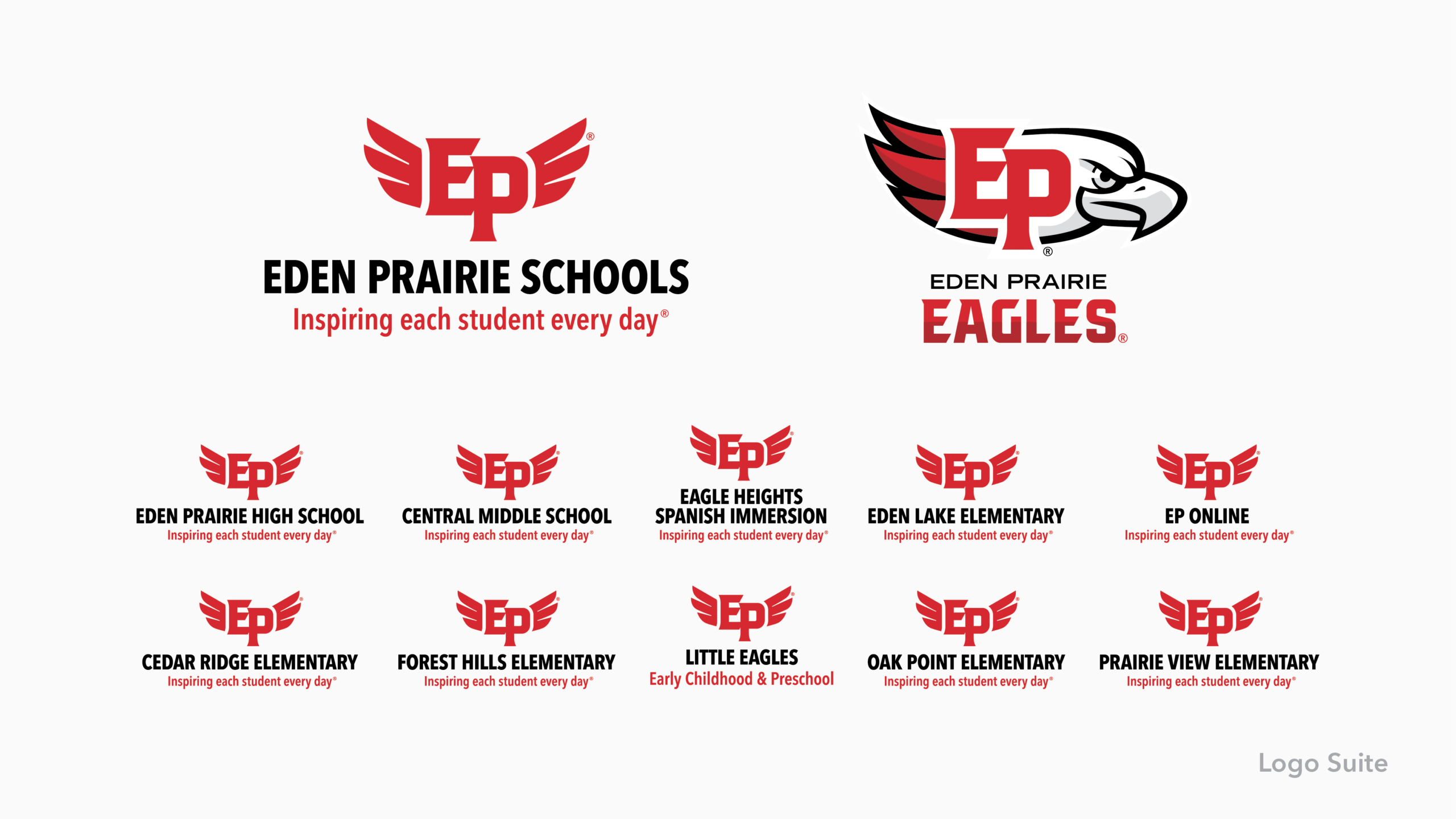 Eden Prairie Schools suite of logos for the district and its schools