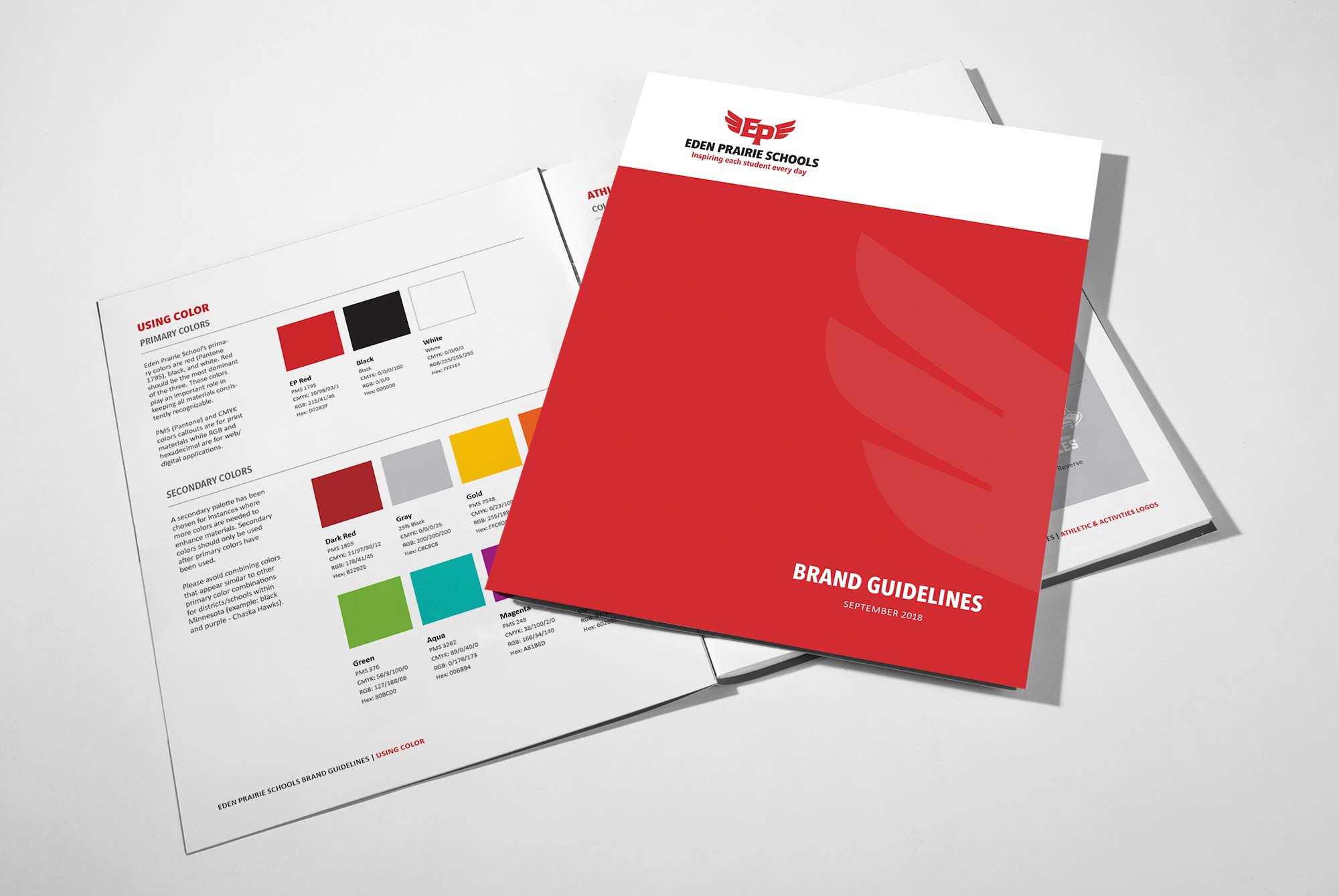 Eden Prairie Schools style guide cover and spread