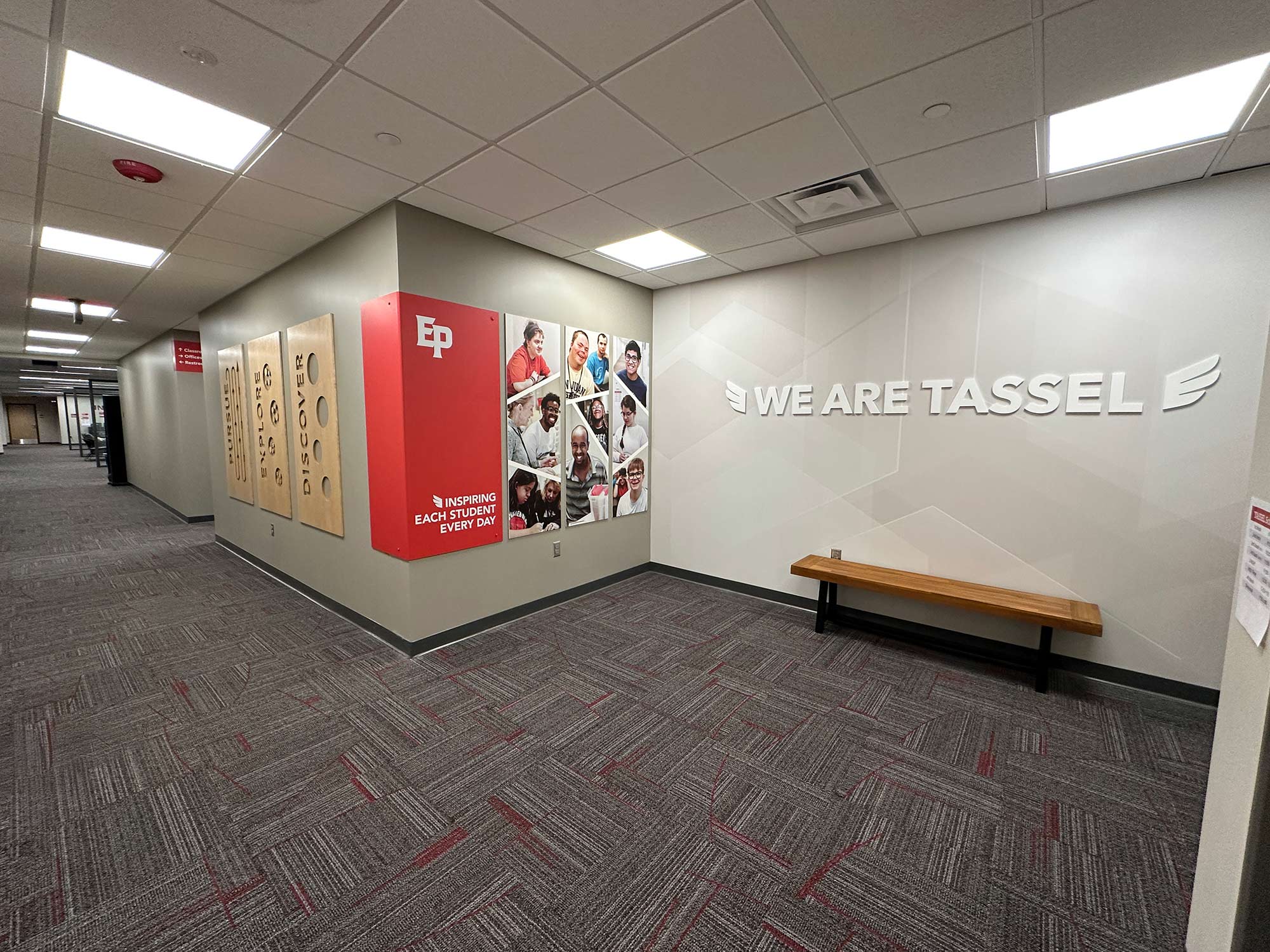 Branded entry for Eden Prairie Schools TASSEL program at the Valley View Campus