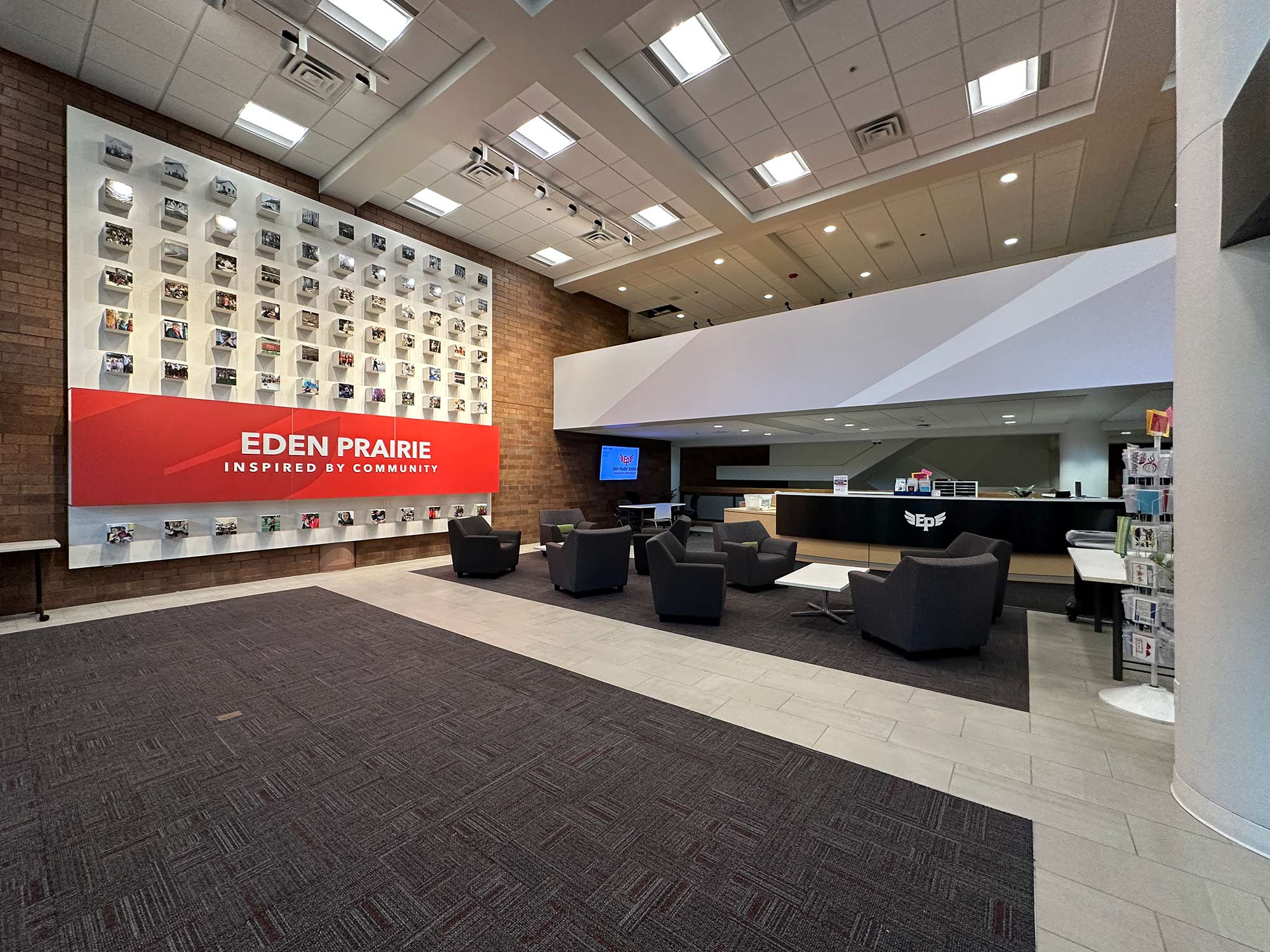 Branded lobby at Eden Prairie Schools Valley View Campus